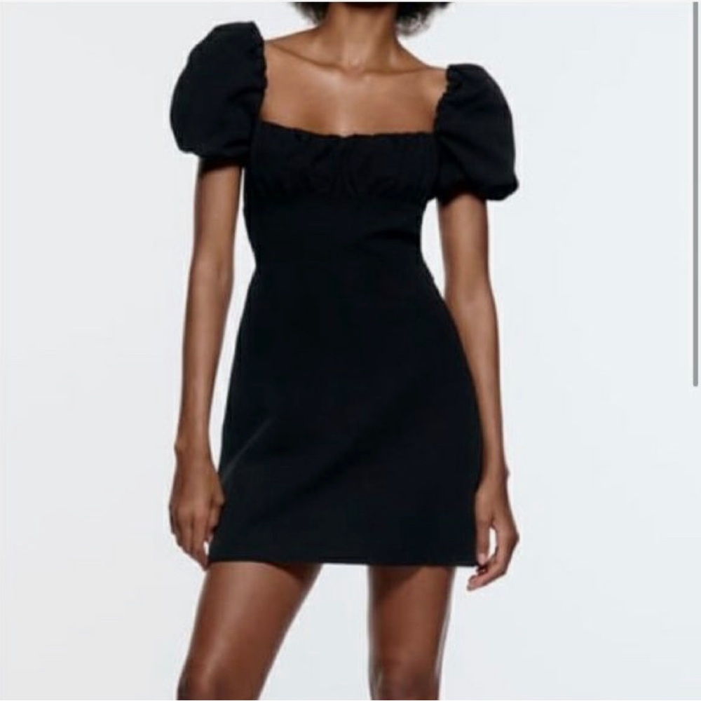 Zara Linen Blend Puff Sleeve Dress